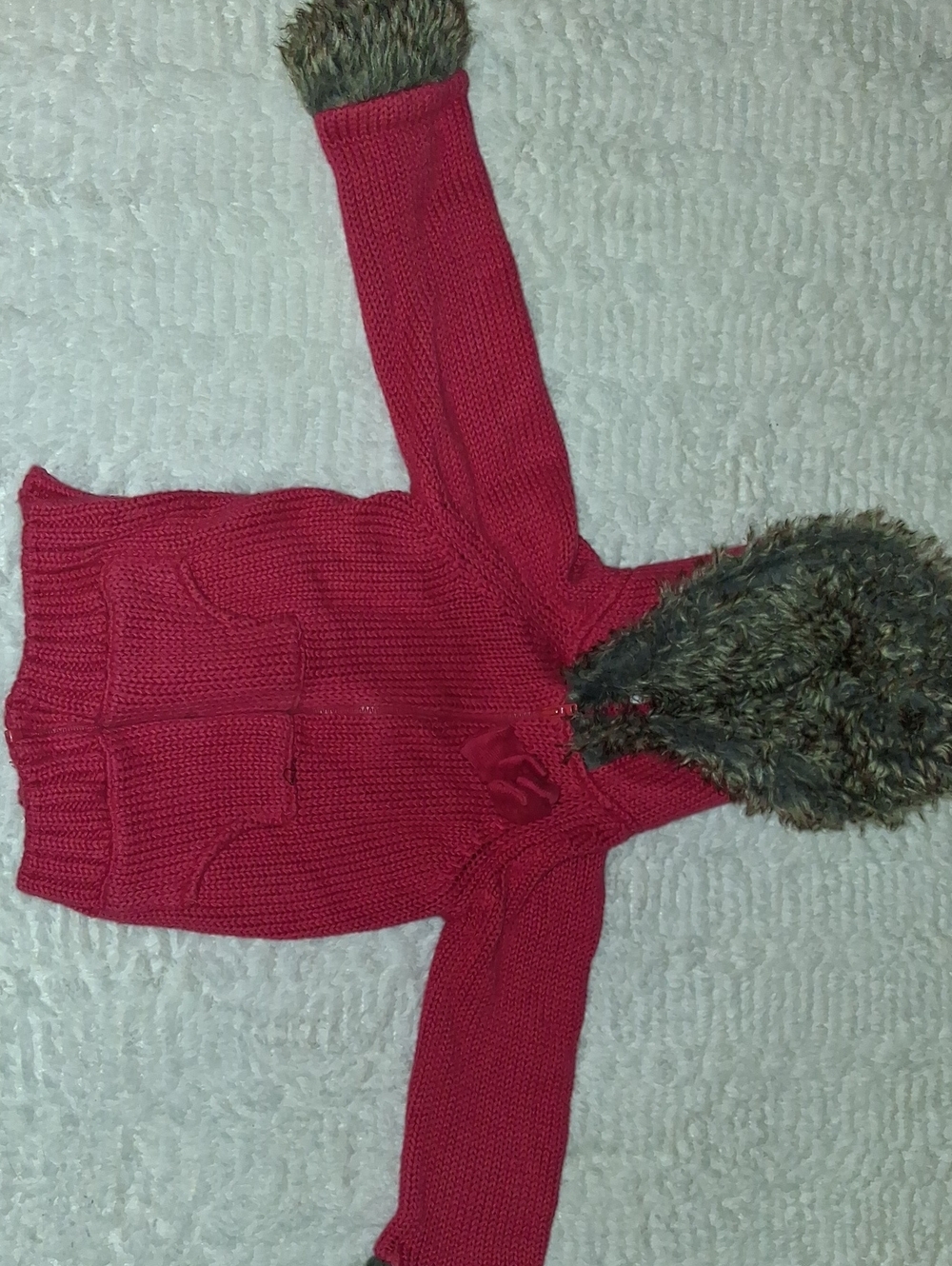 18 M First Impressions Red Knit Hoodie Cardigan with Faux Fur Trim
